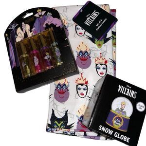 Disney villains bundle lot- kitchen towels, snow globe, Lip oil NEW